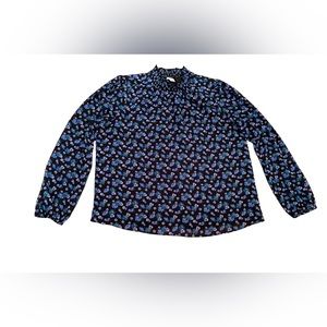 J. Crew Chiffon Ruffleneck Navy Floral Blouse